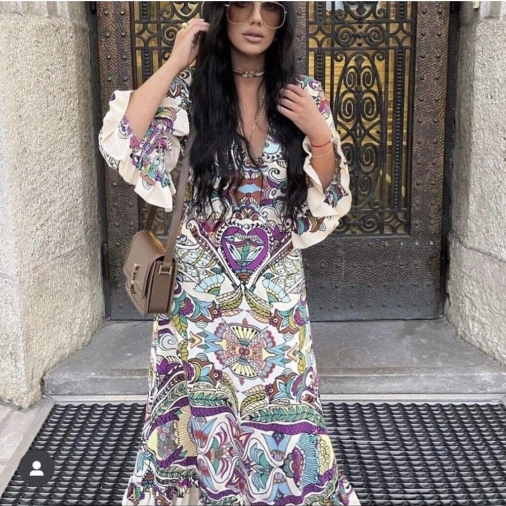 Zara Ruffle Kaftan Style Maxi - Picture 6 of 10
